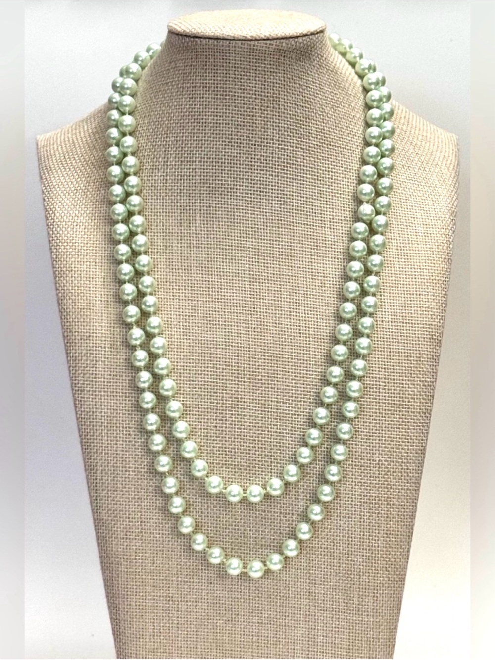 Vintage Mint Green Faux Pearl Necklace Double Strand Estate